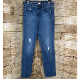 J.Crew Broken In Distressed Straight Slim Leg Jeans Medium Wash Ripped Denim